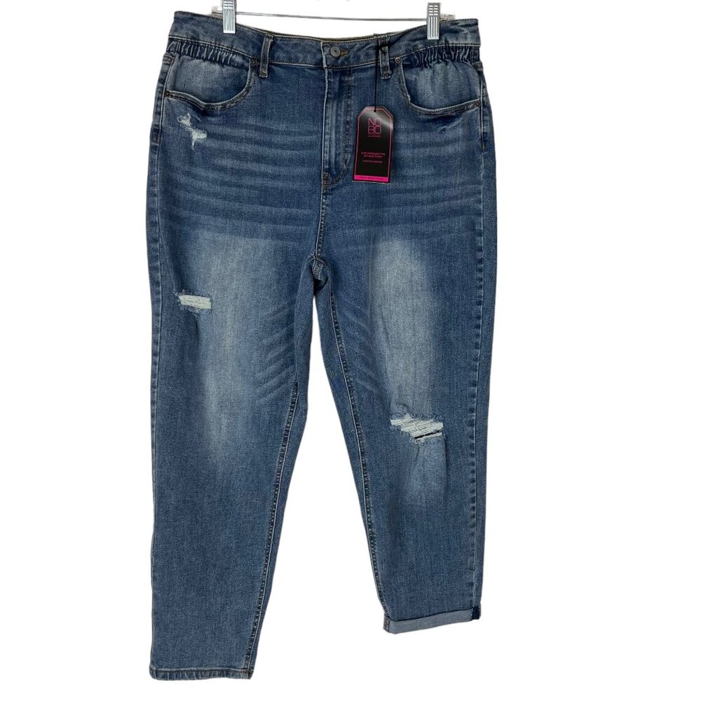 No Boundaries High Rise‎ Mom Jeans Size 17 Distressed Cinched Cropped New